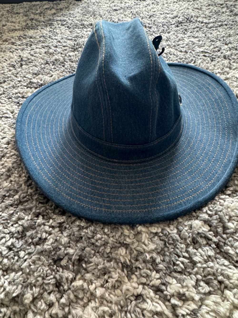Wide-Brim Denim Fedora Hat - Blue